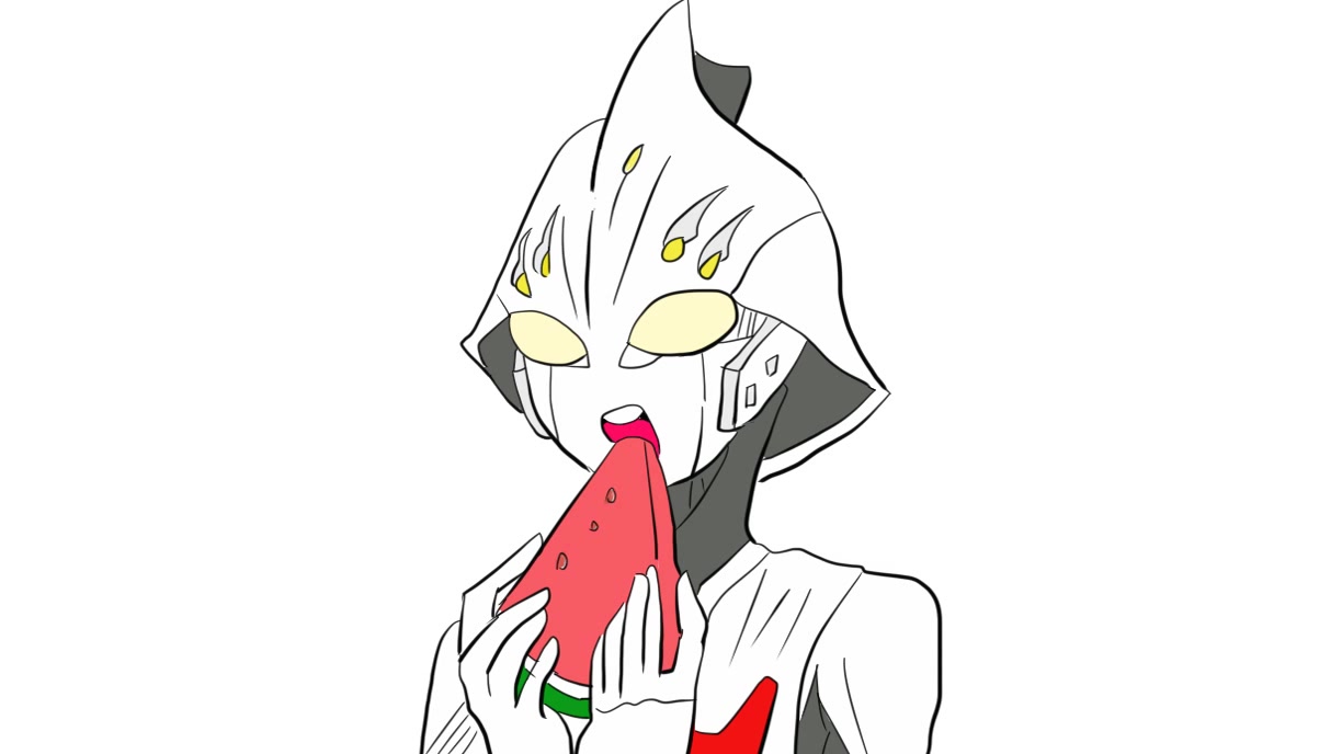 正在吃西瓜的奈克瑟斯奥特曼儿童卡通简笔画